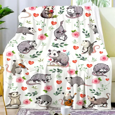 Possum Pattern Blanket: Soft Opossums Among Roses and Hearts