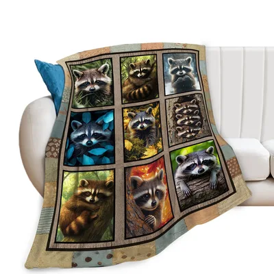 Raccoons in Nine Panels Blanket for Animal Lovers