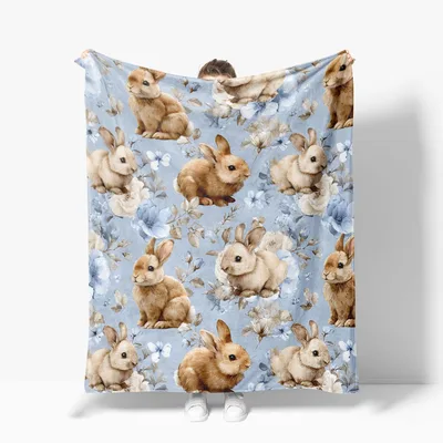 Bunny Lover Blanket: Soft Floral Rabbits in Blue