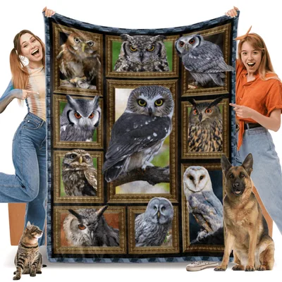 Owl Photo Blanket: Six Owls in Gilded Frames