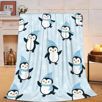 Penguin Winter Snowflakes Blanket for Cozy Days