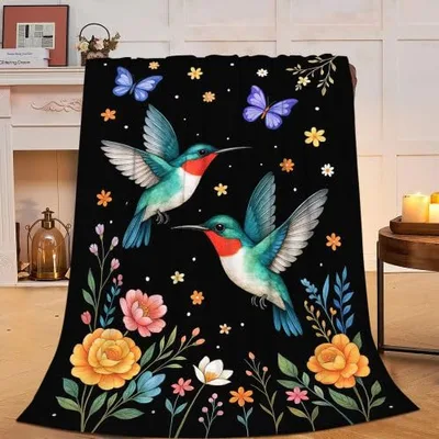 Butterfly Hummingbird Blanket: Two Birds and Blooms