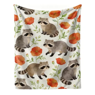 Raccoon and Poppy Blanket for Animal Lovers
