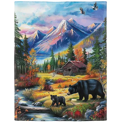 Bear Mountain Cabin Scenery Blanket for Cozy Nights