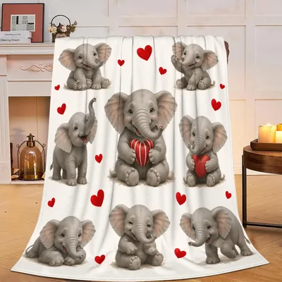 Cute Baby Elephants Blanket: Adorable Calves Holding Hearts