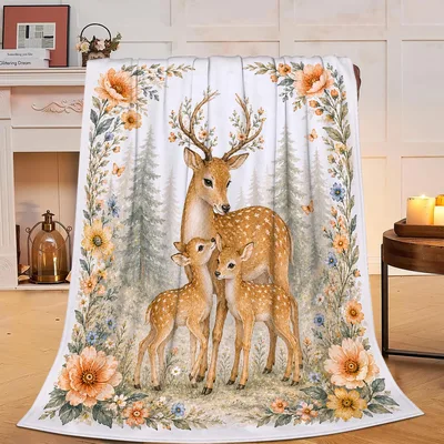 Deer Mom Blanket: A Doe and Fawns in Floral Bloom