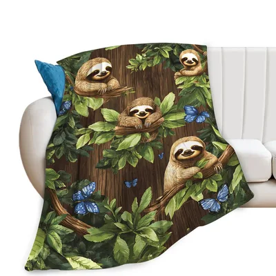 Cute Sloths Hanging Blanket: Four Smiling Sloths