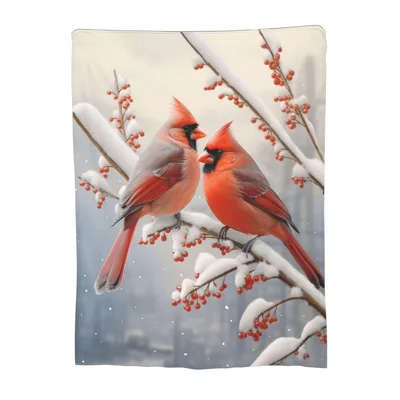 Two Cardinals in Snowy Branches Blanket