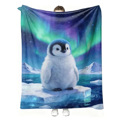 Penguin Chick Blanket with Northern Lights Design
