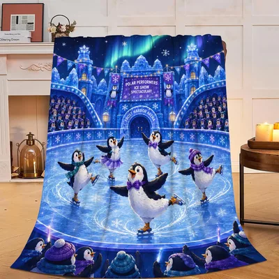 Penguin Ice Skating Winter Blanket: Frost Harbor Arena Performance
