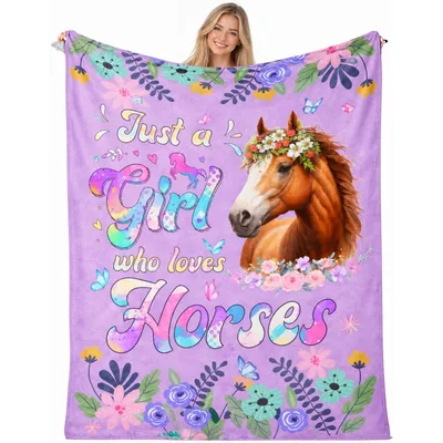 Horse Floral Blanket for Horse-Loving Girls and Women
