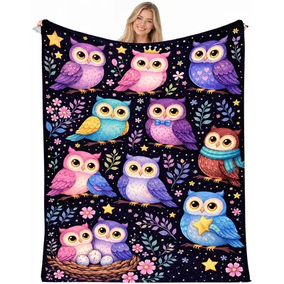 Owls Under Stars Blanket for Cozy Nights and Gifts