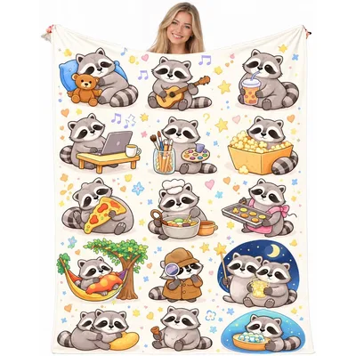 Raccoon Hobbies Blanket: Twelve Little Raccoons, Twelve Pastimes