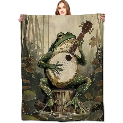 Banjo Frog Blanket: A Swamp Serenade for Your Couch