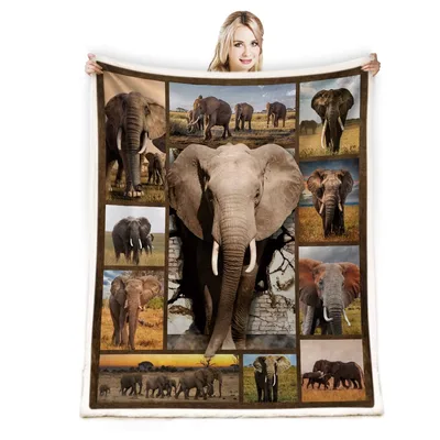 Elephant Photo Collage Blanket for Animal Lovers