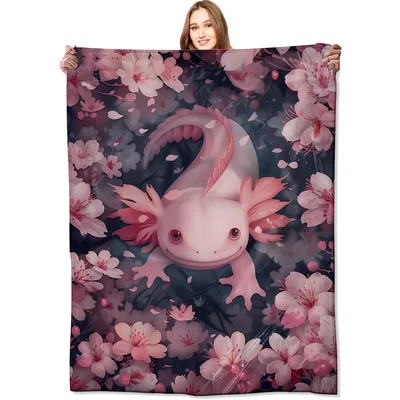 Cherry Blossom Axolotl Blanket for Animal Lovers