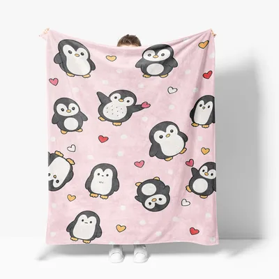 Pink Penguins with Polka Blanket: Cute Penguin Pattern with Hearts
