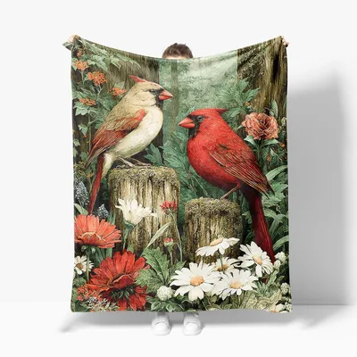 Cardinals on Mossy Stumps Blanket for Bird Lovers