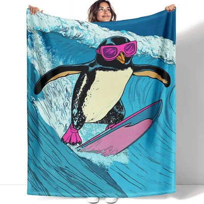 Surfing Penguin Blanket for Ocean and Animal Lovers