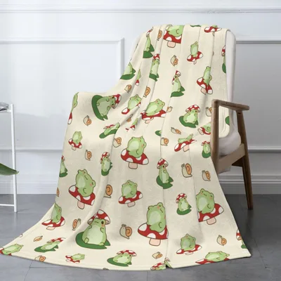 Cute Frogs on Mushrooms Pattern Blanket: Cozy Frog Throw