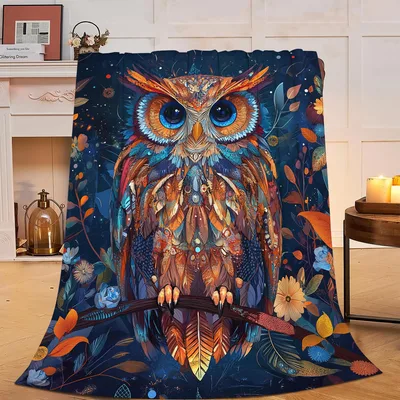 Boho Owl Blanket: A Night Bird in Teal and Amber