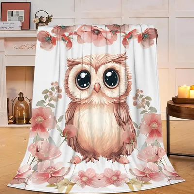 Cute Owl Pink Flowers Blanket for Owl Lovers