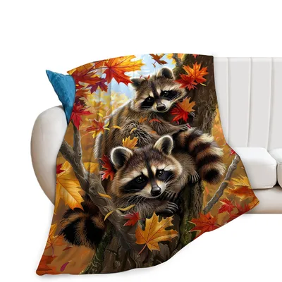 Autumn Raccoon Blanket for Leaf-Lovers and Night Wanderers