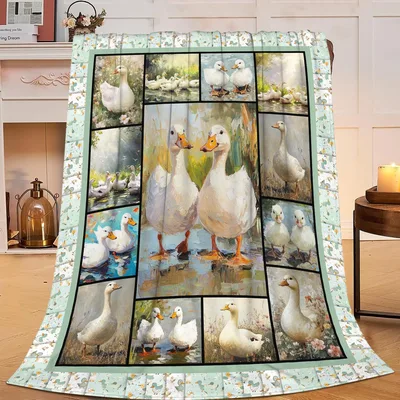 Duck Farm Blanket: Painted White Ducks in Collage