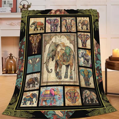 Elephant Mandala Decor Blanket: A Patchwork of Ornate Elephants
