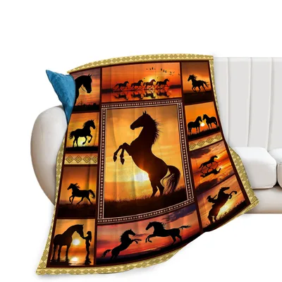 Horse Sunset Blanket: Silhouettes at Golden Hour
