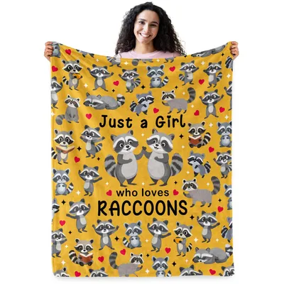 Mustard Yellow Raccoons Blanket: Just a Girl Who Loves Raccoons