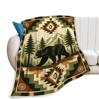 Rustic Forest Bear Blanket for Cabin and Couch Lovers