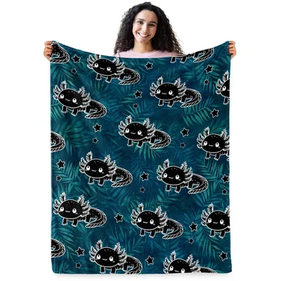 Cute Black Axolotl Pattern Blanket for Animal Lovers