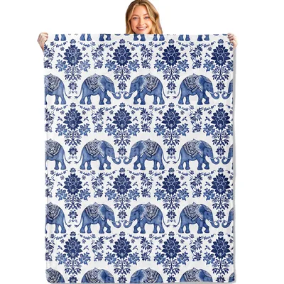 Blue Elephant Pattern Blanket for Animal Lovers