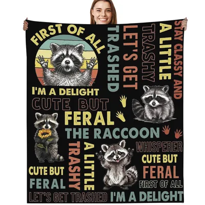 Raccoon Funny Sarcastic Blanket Cute But Feral Design for Wild Hearts