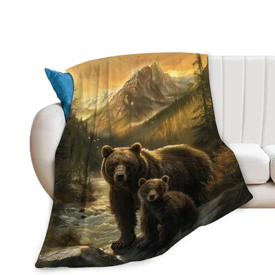 Mother Bear Blanket: Bears and Mountain Dawn Scene