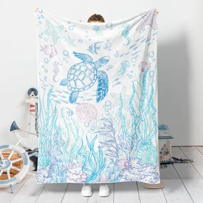 Underwater Scene Blanket: A Sea Turtle Among Coral