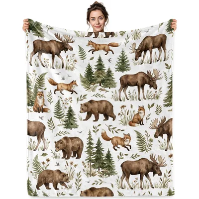 Moose Bear Fox Blanket for Woodland Lovers