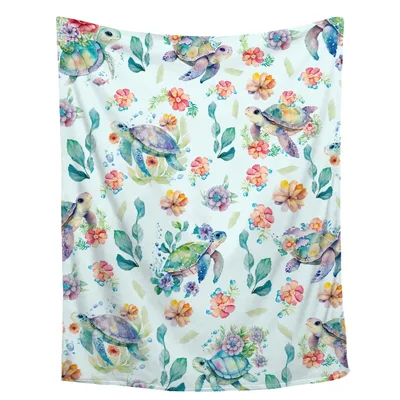 Ocean Turtle Floral Blanket for Turtle Lovers and Calm Days