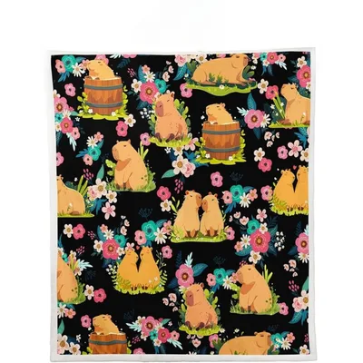 Capybara Flower Blanket for Capybara Lovers and Flower Fans