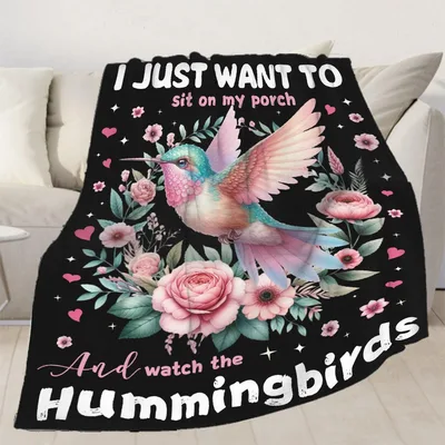 Porch Sitter Blanket: Hummingbird Floral Throw for Bird Lovers