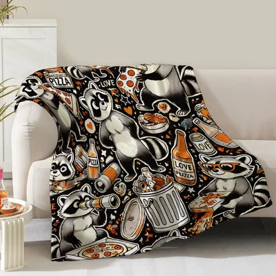 Raccoon Pizza Lover Blanket for Snack Fans