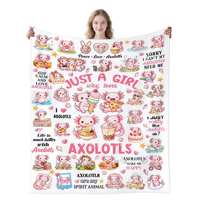 Pink Axolotl Dreams Collage Blanket for Axolotl Fans