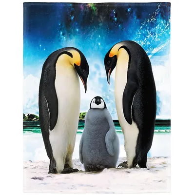Penguin Family Blanket: Emperor Penguins Under a Galaxy Sky