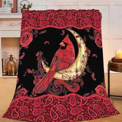 Cardinal on Moon Blanket: A Red Bird Night Throw