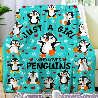 Penguin Party Turquoise Snowflake Blanket for Penguin Lovers