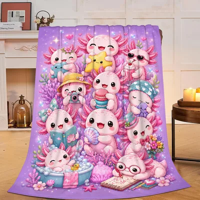 Cute Kawaii Axolotls Party Blanket for Cozy Fans
