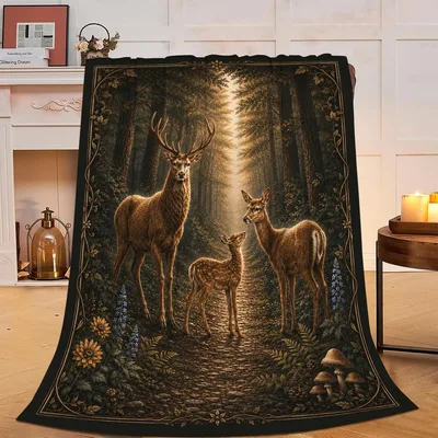 Deer Family Blanket: A Woodland Scene in Warm Light