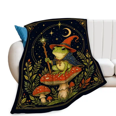 Cottagecore Frog Wizard Blanket for Cozy Nights