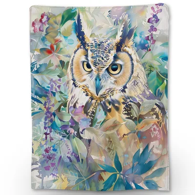 Owl Watercolor Nature Blanket for Cozy Days Indoors
